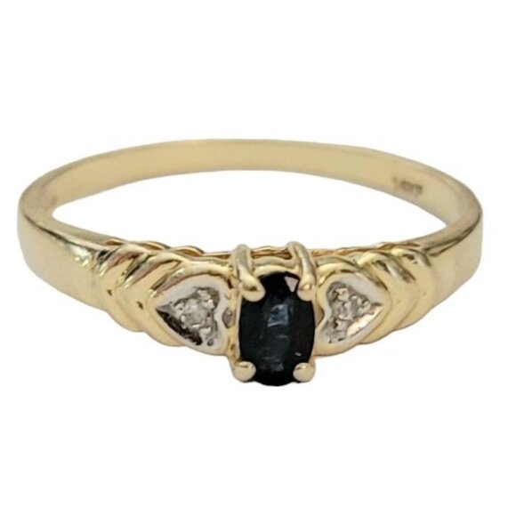 14K Yellow Gold Sapphire Diamond Heart Design Ring, Size 8.75 E942 - Picture 4 of 8